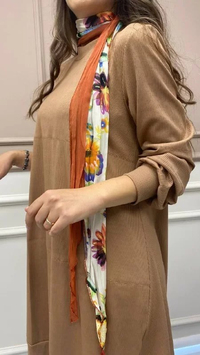 Misswhence 32024 Camel Pamuklu Dikiş Detaylı Tunik