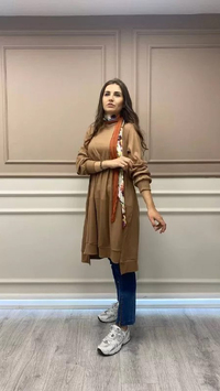 Misswhence 32024 Camel Pamuklu Dikiş Detaylı Tunik