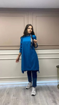Misswhence 32024 Mavi Pamuklu Dikiş Detaylı Tunik