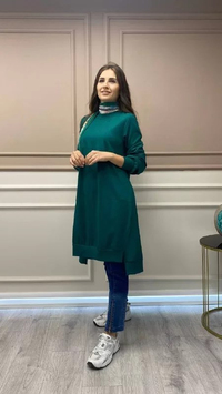 Misswhence 32024 Yeşil Pamuklu Dikiş Detaylı Tunik