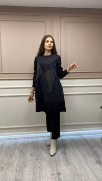 Misswhence 32026 Siyah Patchwork Tunik
