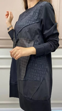 Misswhence 32026 Siyah Patchwork Tunik