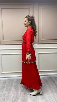 Misswhence 32802 Kırmızı Fırfır Detay Elbise