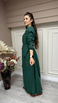 Misswhence 33808 Yeşil Keten Elbise