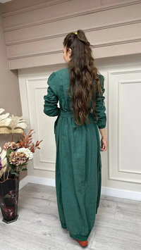 Misswhence 33808 Yeşil Keten Elbise