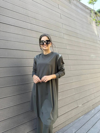Misswhence 34012 Haki Omzu Fermuarlı Uzun Tunik