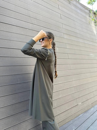 Misswhence 34012 Haki Omzu Fermuarlı Uzun Tunik