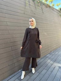 Misswhence 34026 Kahverengi Gül Detaylı İpek Tunik