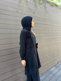 Misswhence 34026 Siyah Gül Detaylı İpek Tunik