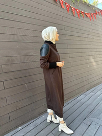 Misswhence 34514 Kahverengi Deri Detaylı Süet Kap