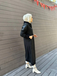 Misswhence 34514 Siyah Deri Detaylı Süet Kap
