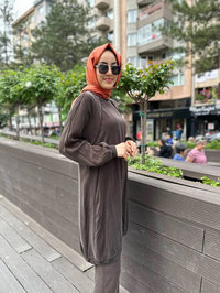 Misswhence 35010 Kahverengi İpek Tunik