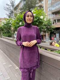 Misswhence 35023 Bordo Etek Ucu Kemerli İpek Tunik