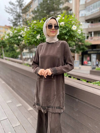 Misswhence 35023 Kahve Etek Ucu Kemerli İpek Tunik