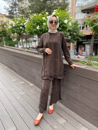 Misswhence 35023 Kahve Etek Ucu Kemerli İpek Tunik
