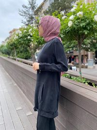 Misswhence 35023 Siyah Etek Ucu Kemerli İpek Tunik