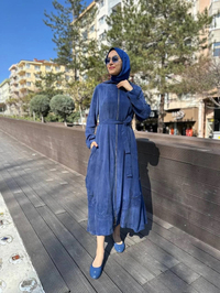 Misswhence 35500 İndigo Fermuar Ve Desenli Ferace