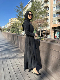 Misswhence 35500 Siyah Fermuar Ve Desenli Ferace
