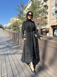 Misswhence 35500 Siyah Fermuar Ve Desenli Ferace