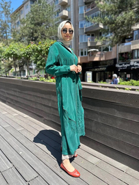Misswhence 35500 Yeşil Fermuar Ve Desenli Ferace