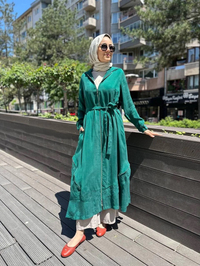 Misswhence 35500 Yeşil Fermuar Ve Desenli Ferace