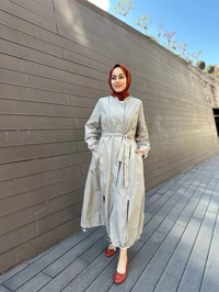 Misswhence 35503 Gri Etek Ucu Büzgülü Yırtmaçlı Kap