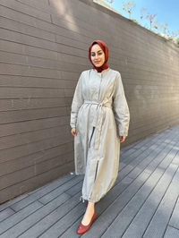 Misswhence 35503 Gri Etek Ucu Büzgülü Yırtmaçlı Kap