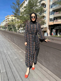 Misswhence 35513 Siyah Etnik Desenli İpek Kap
