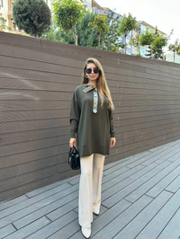 Misswhence 36013 Haki Yaka Detaylı Triko Tunik