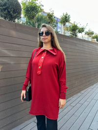 Misswhence 36013 Kırmızı Yaka Detaylı Triko Tunik