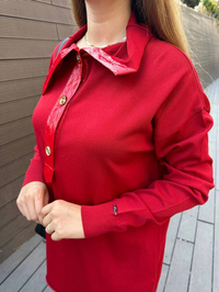 Misswhence 36013 Kırmızı Yaka Detaylı Triko Tunik