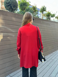 Misswhence 36013 Kırmızı Yaka Detaylı Triko Tunik