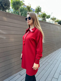 Misswhence 36013 Kırmızı Yaka Detaylı Triko Tunik