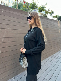 Misswhence 36013 Siyah Yaka Detaylı Triko Tunik