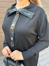 Misswhence 36013 Siyah Yaka Detaylı Triko Tunik
