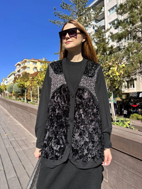 Misswhence 36201 Siyah Kadife Detaylı Hırka