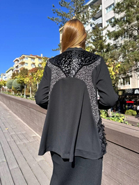 Misswhence 36201 Siyah Kadife Detaylı Hırka