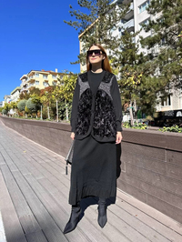 Misswhence 36201 Siyah Kadife Detaylı Hırka