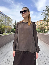 Misswhence 37004 Kahverengi İpek Tunik