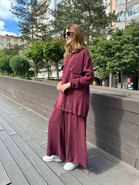 Misswhence 37007 Bordo İpek Pantolonlu Takım