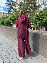 Misswhence 37007 Bordo İpek Pantolonlu Takım