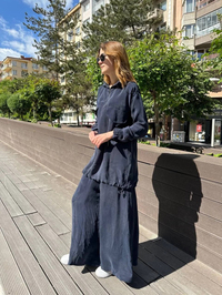 Misswhence 37007 Lacivert İpek Pantolonlu Takım