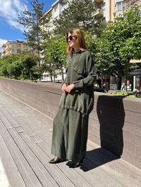 Misswhence 37007 Yeşil İpek Pantolonlu Takım