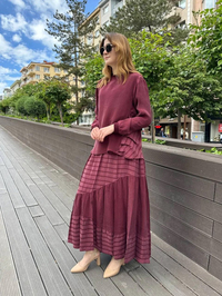 Misswhence 37016 Bordo İpek Etekli Takım