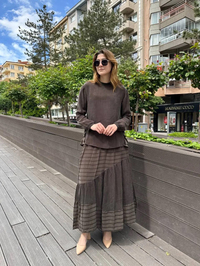Misswhence 37016 Kahverengi İpek Etekli Takım