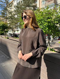 Misswhence 37019 Kahverengi İpek Kısa Tunik