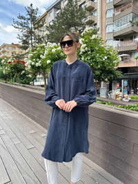 Misswhence 37315 Lacivert Cupro İpek Gömlek