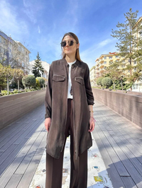 Misswhence 37402 Kahverengi Fermuarlı Ara Boy Kap