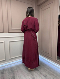 Misswhence 37800 Açık Bordo Fermuarlı İşlemeli Elbise