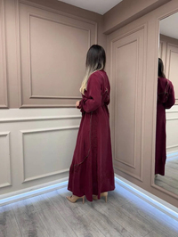 Misswhence 37800 Açık Bordo Fermuarlı İşlemeli Elbise